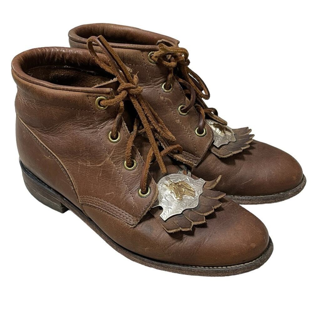 Vintage90s Justin Western Equestrian Barn Boot Leather Brown Size